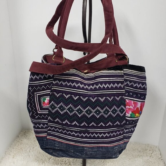 Blue Tote Crossbody Shoulder Bag Woven Canvas Expandabl Girl - Picture 1 of 10